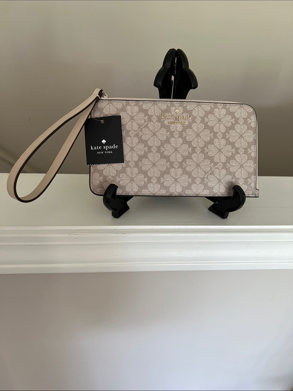 kate spade Blush Floral Signature Wristlet with Cream Strap